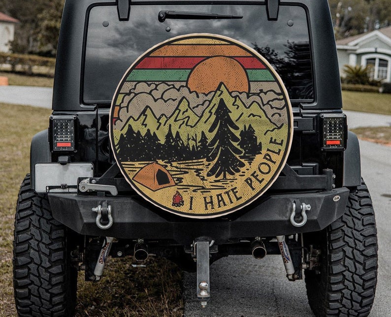 Camping Vintage Art Tire Cover